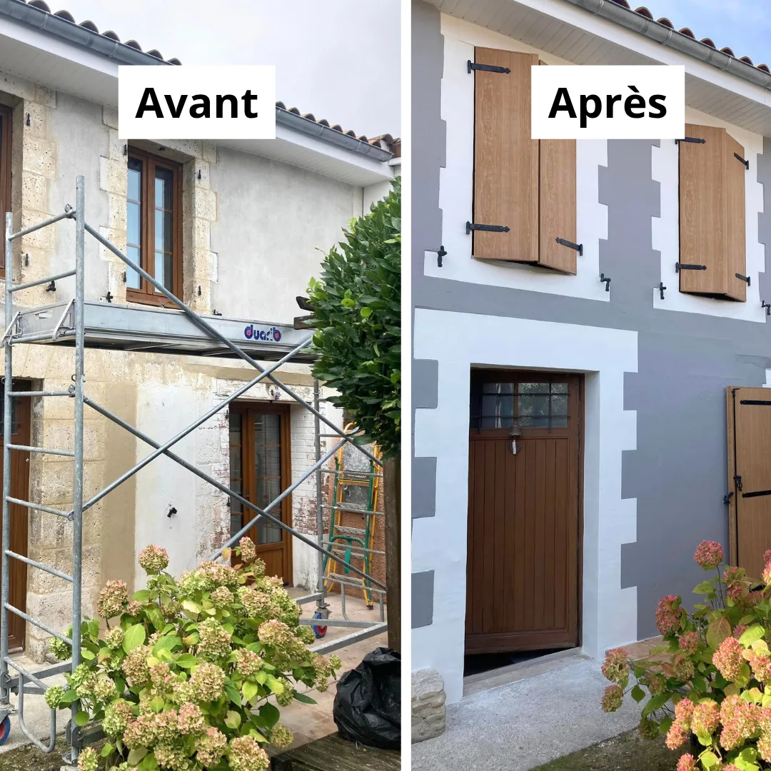 Avant/après d’un chantier de peinture intérieure avec rénovation des murs, de la porte et des boiseries pour moderniser la pièce par FB Bâtiment.