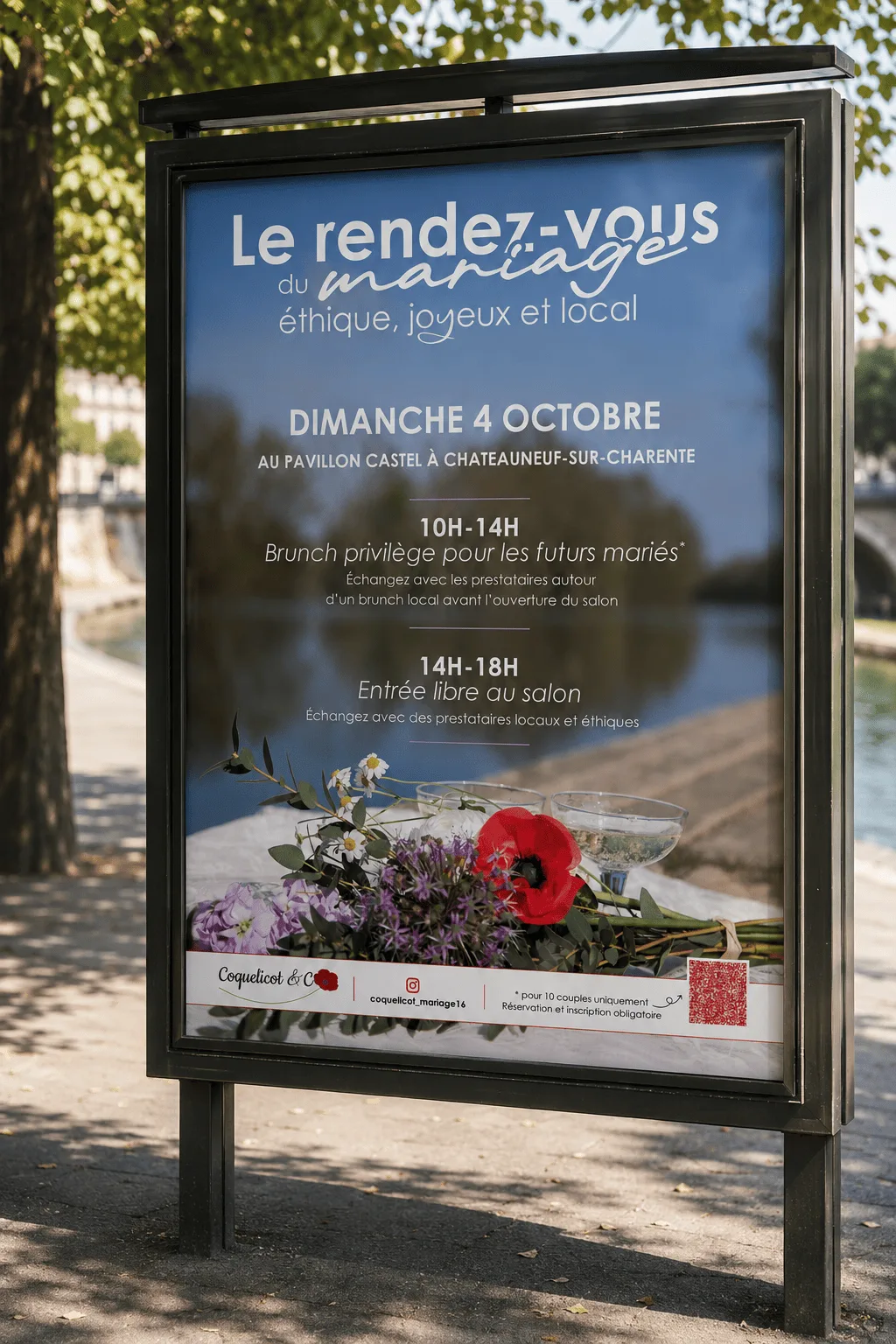 Création de l’affiche du Rendez-vous du mariage éthique, joyeux et local pour Coquelicot & Co, par Lulu Communication.